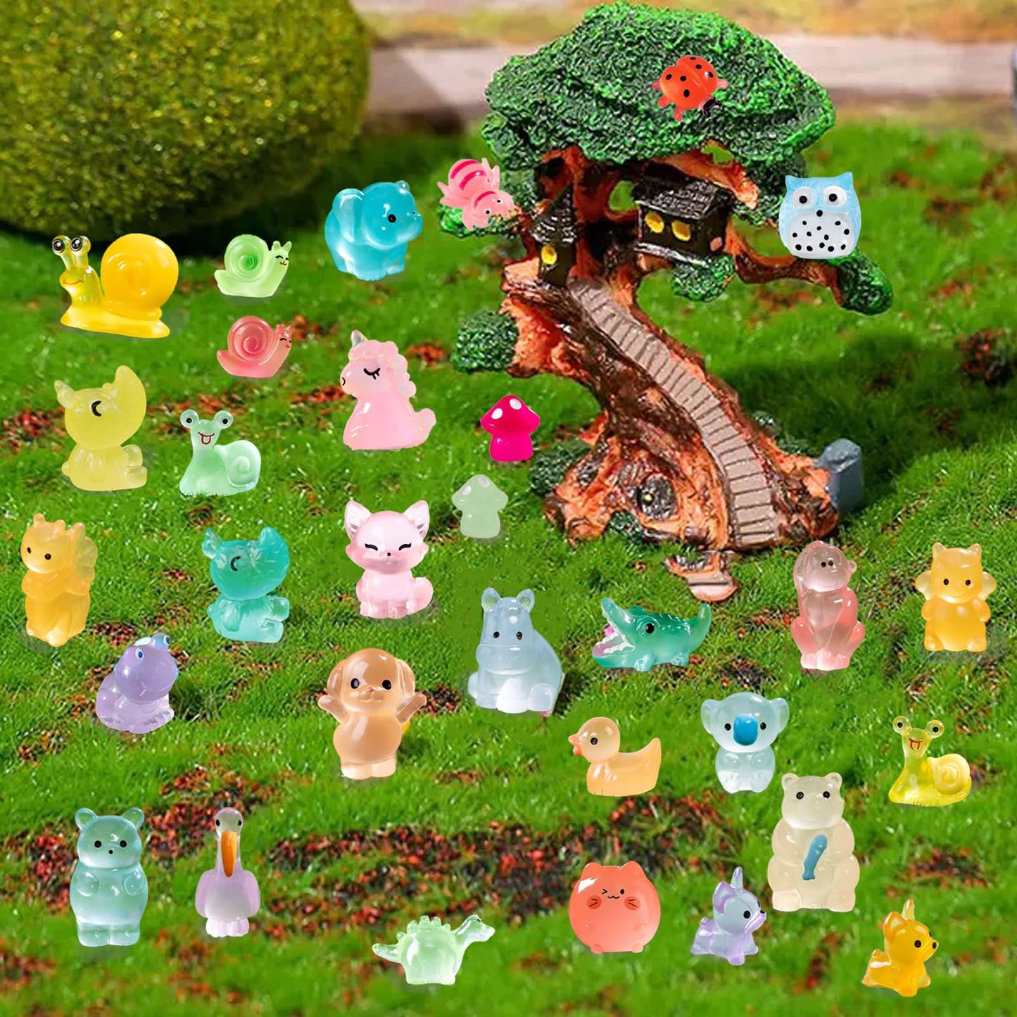 Allgemdiy Luminous Mini Resin Animals 100 Pcs Glow In The Dark Resin Animals 100 Styles Miniature Fairy Garden Mini Figurines Charms For Accessories Landscape Outdoor