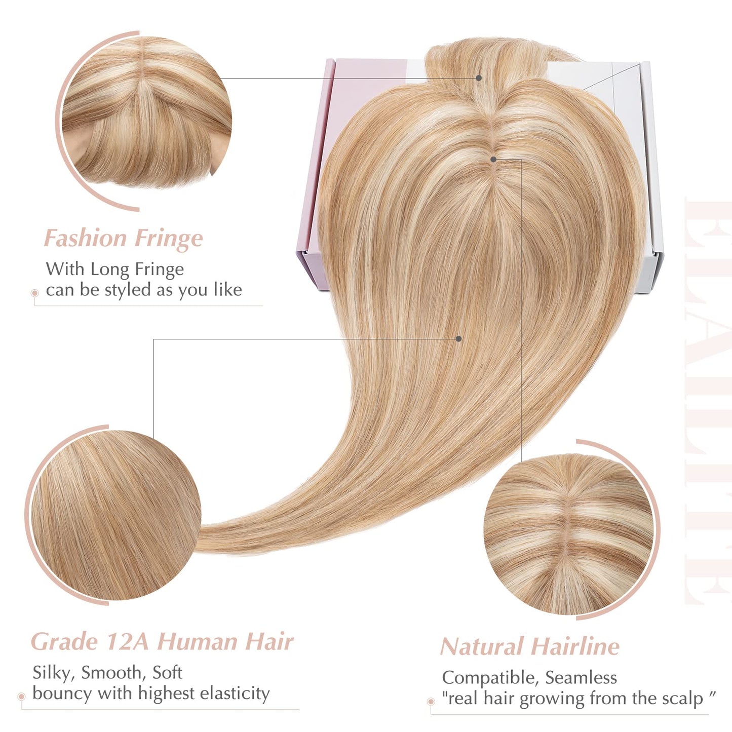 Elailite Hair Toppers for Women Real Human Hair Topper with Bangs Thinning Thin 5.1 x2.8  Silk Base Clip in Remy Hairpieces 18 I