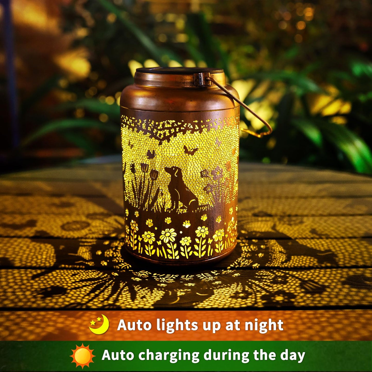 WACLSTDAY Dog Solar Lanterns - 2 Pack Outdoor Waterproof Metal Lights, Red Copper, Model B-W-DL-2508-GOU-02, Ideal for Garden Decor