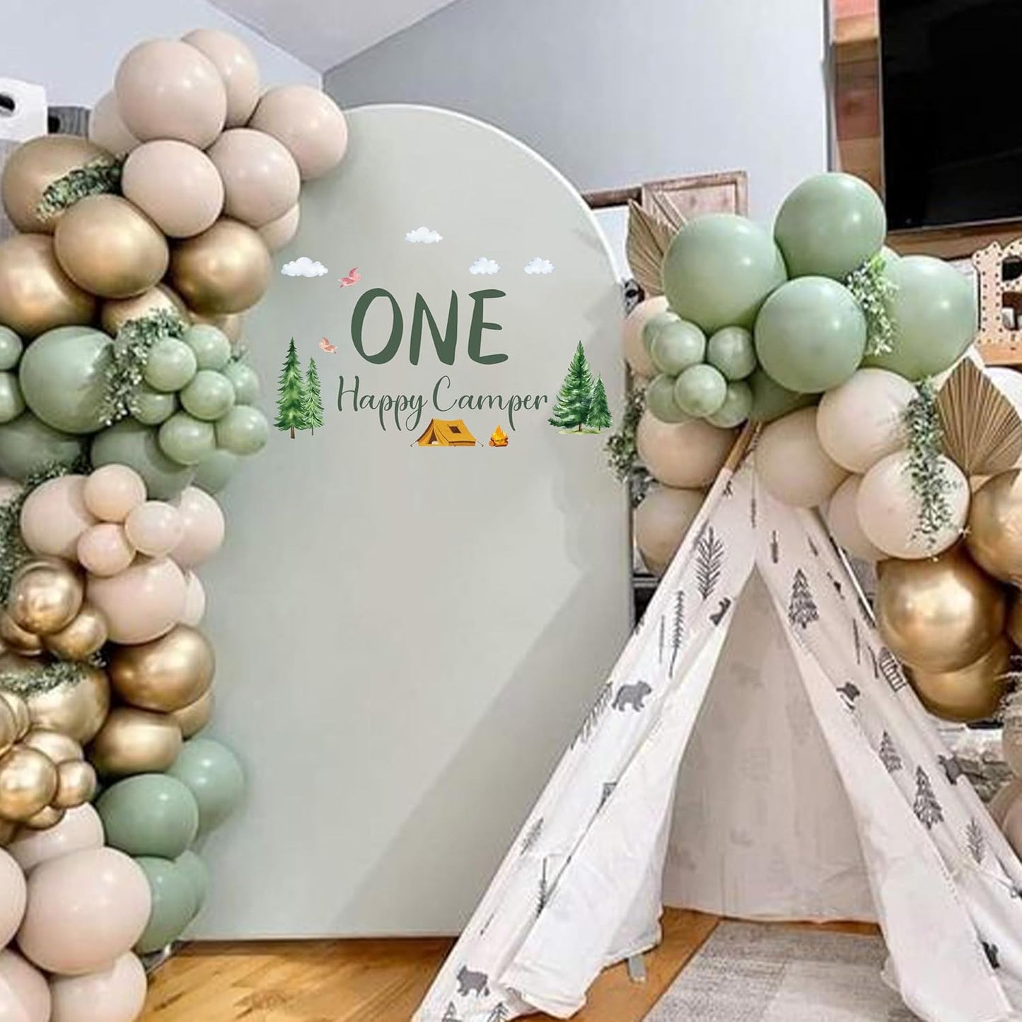 One Happy Camper Decal - Camping 1st Birthday Party Decorations Stickers, Forest Adventure Party Decoration Supplies Wall Stickers, Balloon Arch and Backdrop Decoration Camping Sign Wall Decal