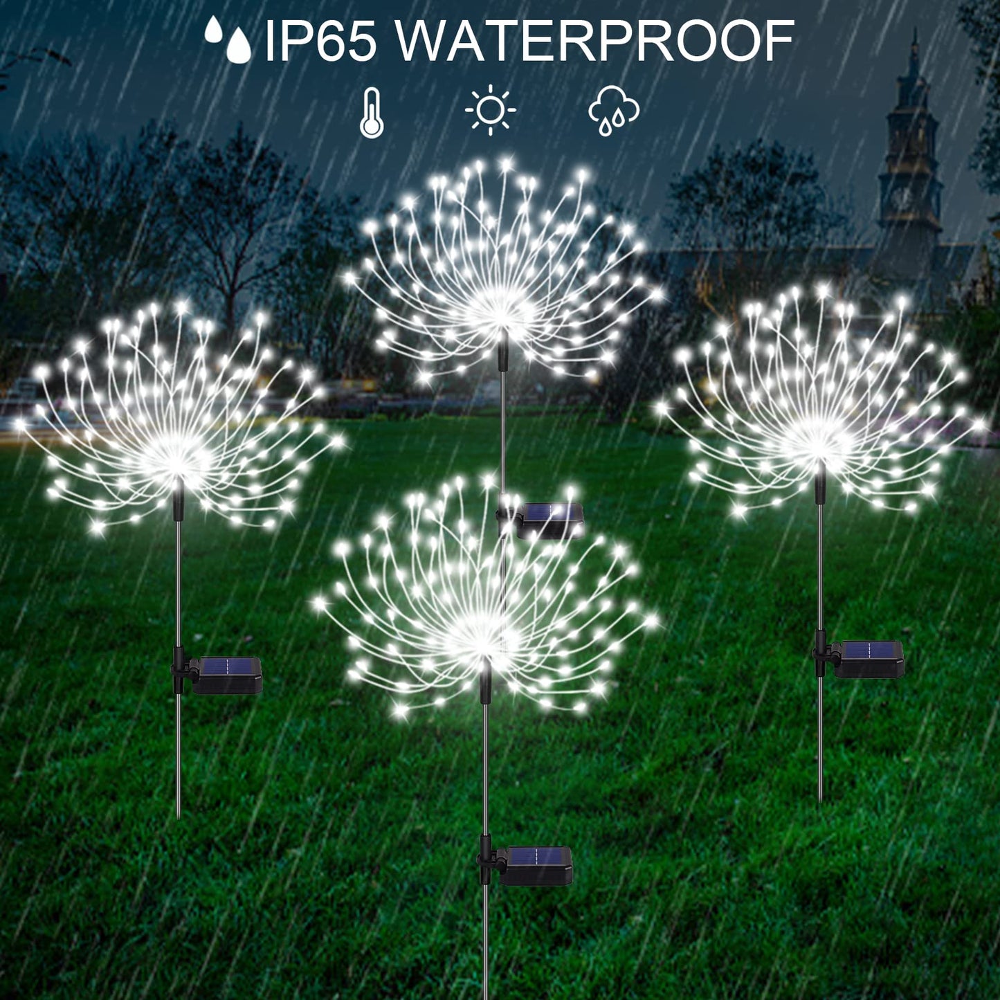 Solar Firework Lights - 4 Pack 120 Led Decorative Starburst Lights  12 Hrs Working Time  For Garden Pathway  Courtyards  Wedding & Christmas Decor (Cool White)