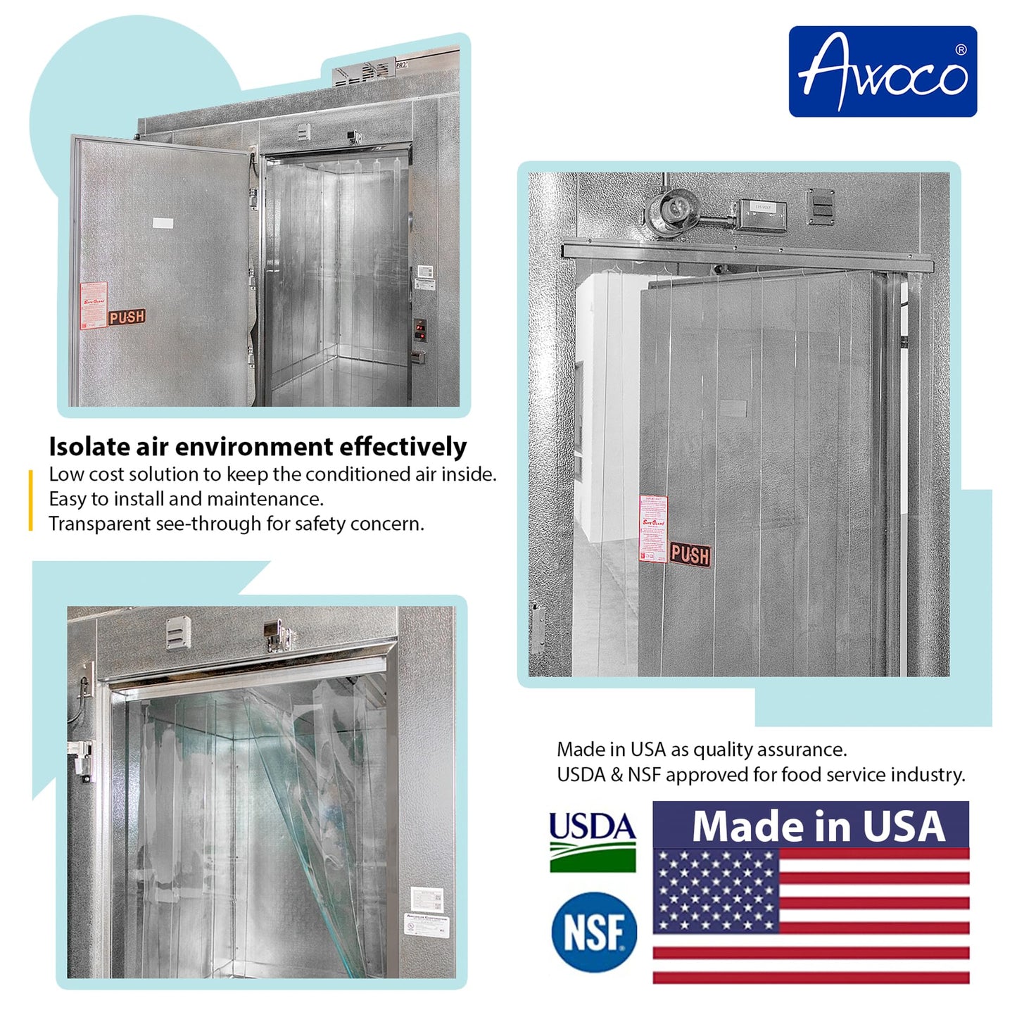 Awoco 38" x 84" Vinyl Strip Climate Control Curtain Kit, Slide-in Strips Perfect for Freezers, Coolers and Warehouse Doors NSF Approved Made in USA