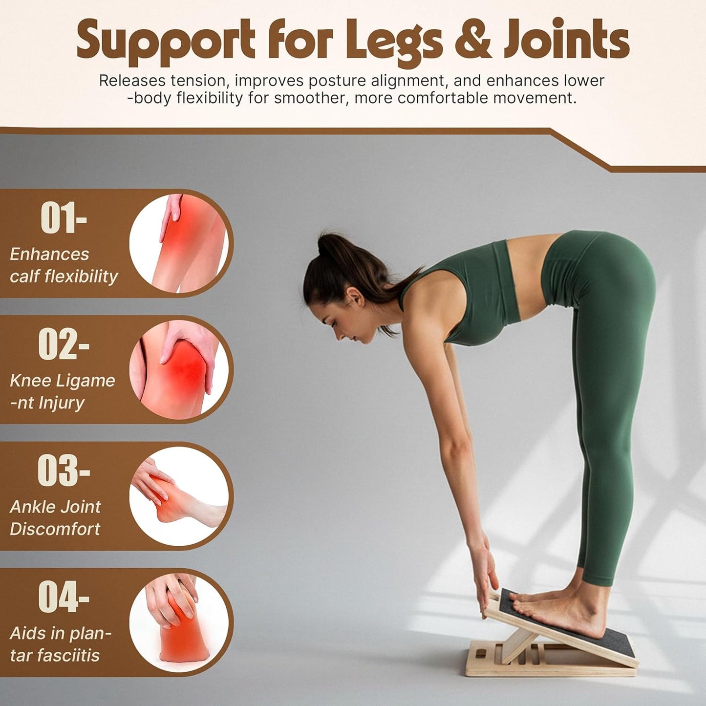 Adjustable Wooden Slant Board for Calf Stretching, Squats & Physical Therapy – Portable Incline Stretch Board for Ankle, Knee, Heel & Foot Mobility with 2 Extra Sand Papers, Carry Bag & Mini Loop Band