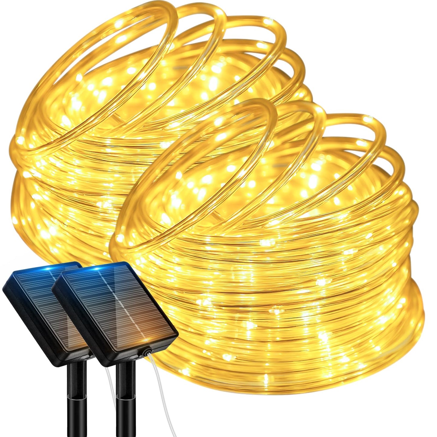 Btfarm 2 Pack Solar Rope Lights Outdoor  120Led 46Ft Solar String Lights Outside Waterproof  8 Lighting Modes Tree Tube Fairy Light Solar Powered For Garden Christmas Yard Party Decoration  Warm White