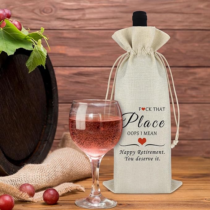 Funny Retirement Gifts for Women Men Wine Bag Retirement Gift for Coworkers Teachers Appreciation Gift Retired Farewell Leaving Gift for Colleagues Teachers Day Gift Cotton Burlap Wine Bottle Bag