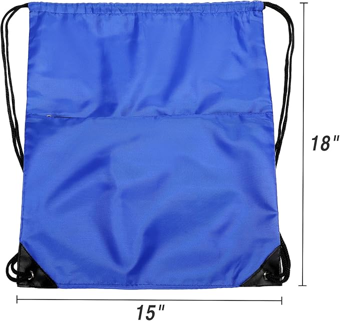 BuyAgain Drawstring Backpack Sports Water Resistant String Bag Sport Gym Sackpack for Women Men Large with Zipper, Royal
