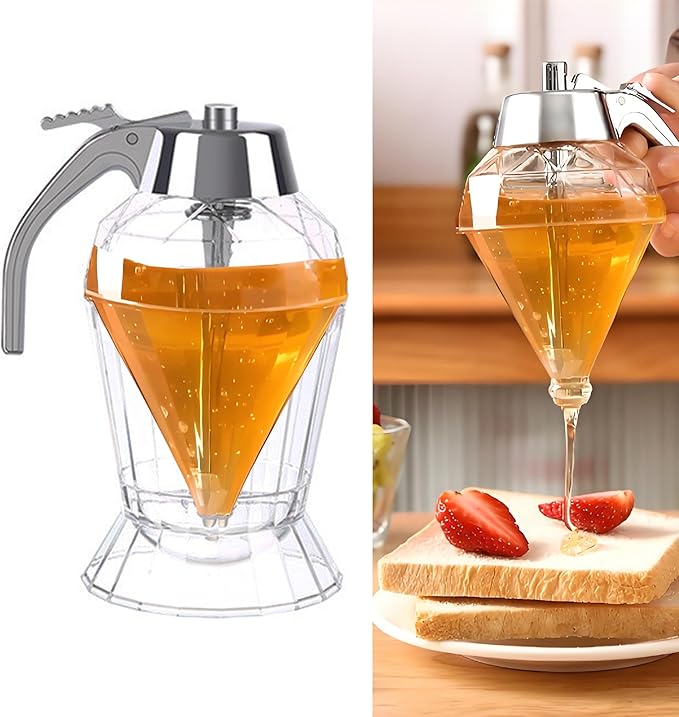Honey Dispenser, 8 Oz Clear Container with Stand, No-Drip Small Honeycomb-Style Syrup Server for 1 Pcs