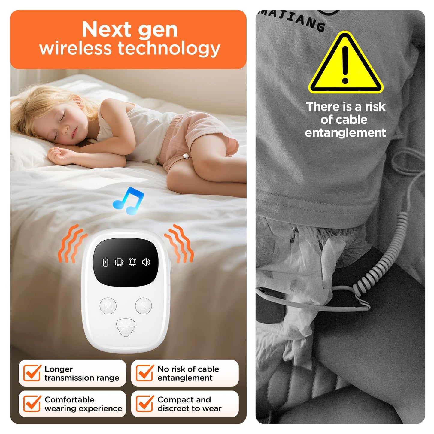 2026 New Wireless Bed Wetting Alarm for Boys and Girls, White Bedwetting Alarm, Compact & Comfortable Wireless Sensor, 7 Melodies 3 Modes,Includes Progress Card and Stickers