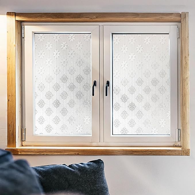 Window Privacy Film, Frosted Glass Decorative Static Cling, Removable Sun Blocking Vinyl Covering,Window Film for Home Kitchen Living Room Bathroom, Frost Blossom,17.3" x 78.7"