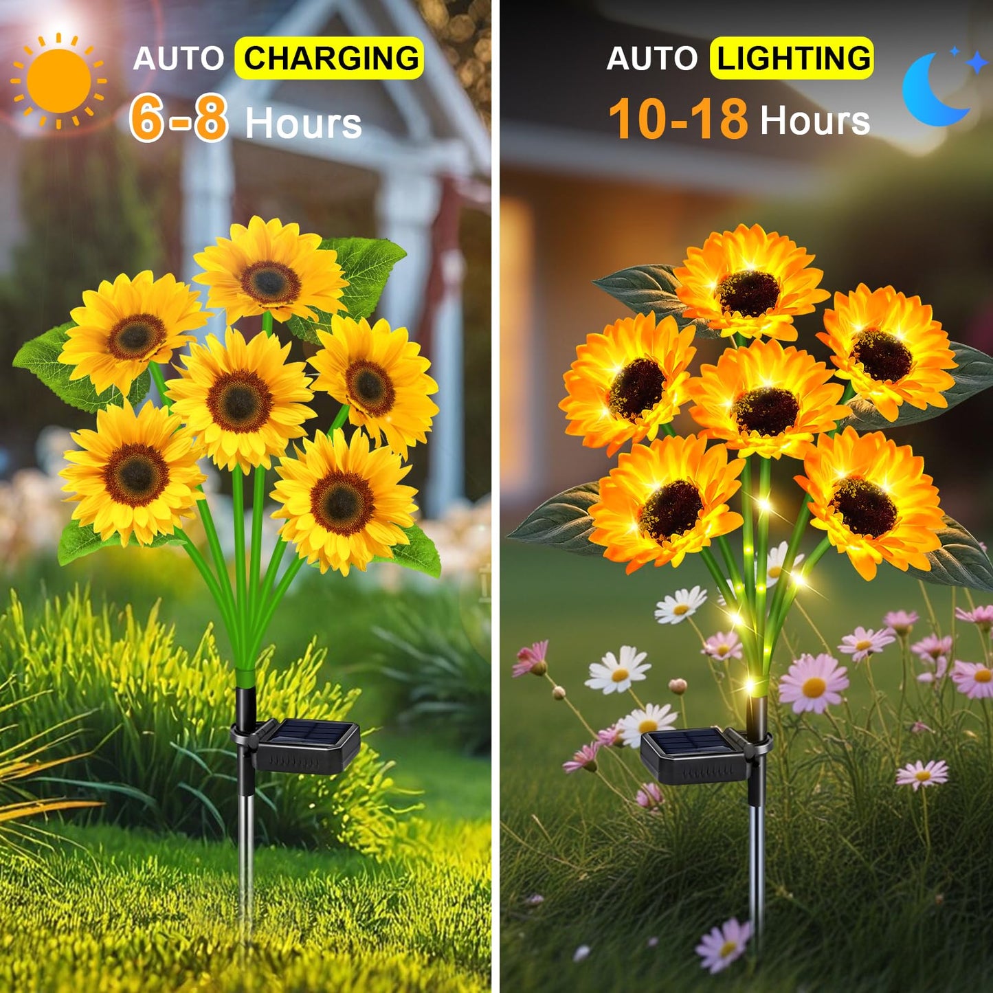 Ostritec Sunflower Solar Lights Outdoor Decor, 6 Pack, Waterproof, Plastic, 54 cu in, 36 Flowers