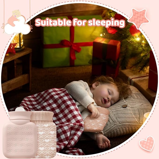 Amylove Mini Hot Water Bottle 320ml for Hot & Cold Compress with Cover Silicone Microwave Heating Small Water Bag for Travel Pain Relief Holiday Gifts(Beige)