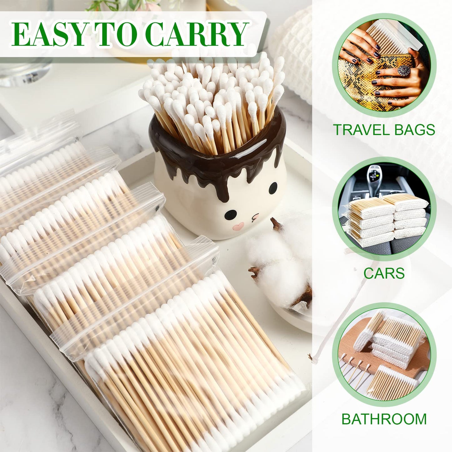 10000 Pcs Double Round Cotton Swabs with Wooden Sticks Bulk Cotton Buds Travel Size Ear Swabs for Ears Makeup Daily Cleaning Pet
