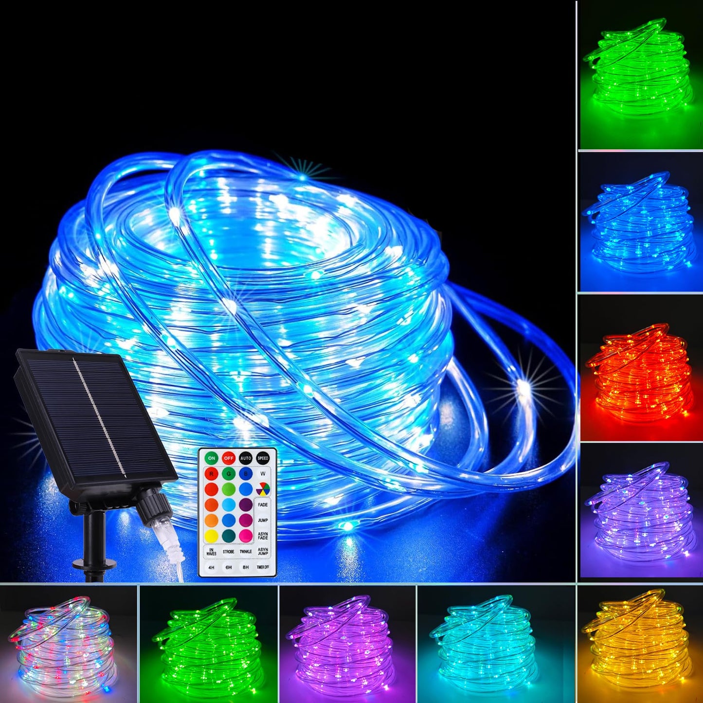 Vigdur 33FT Solar Rope Lights Outdoor - 100 LEDs 18 Color Changing LED Rope Lights Waterproof with Remote & Timer & 8 Lighting M