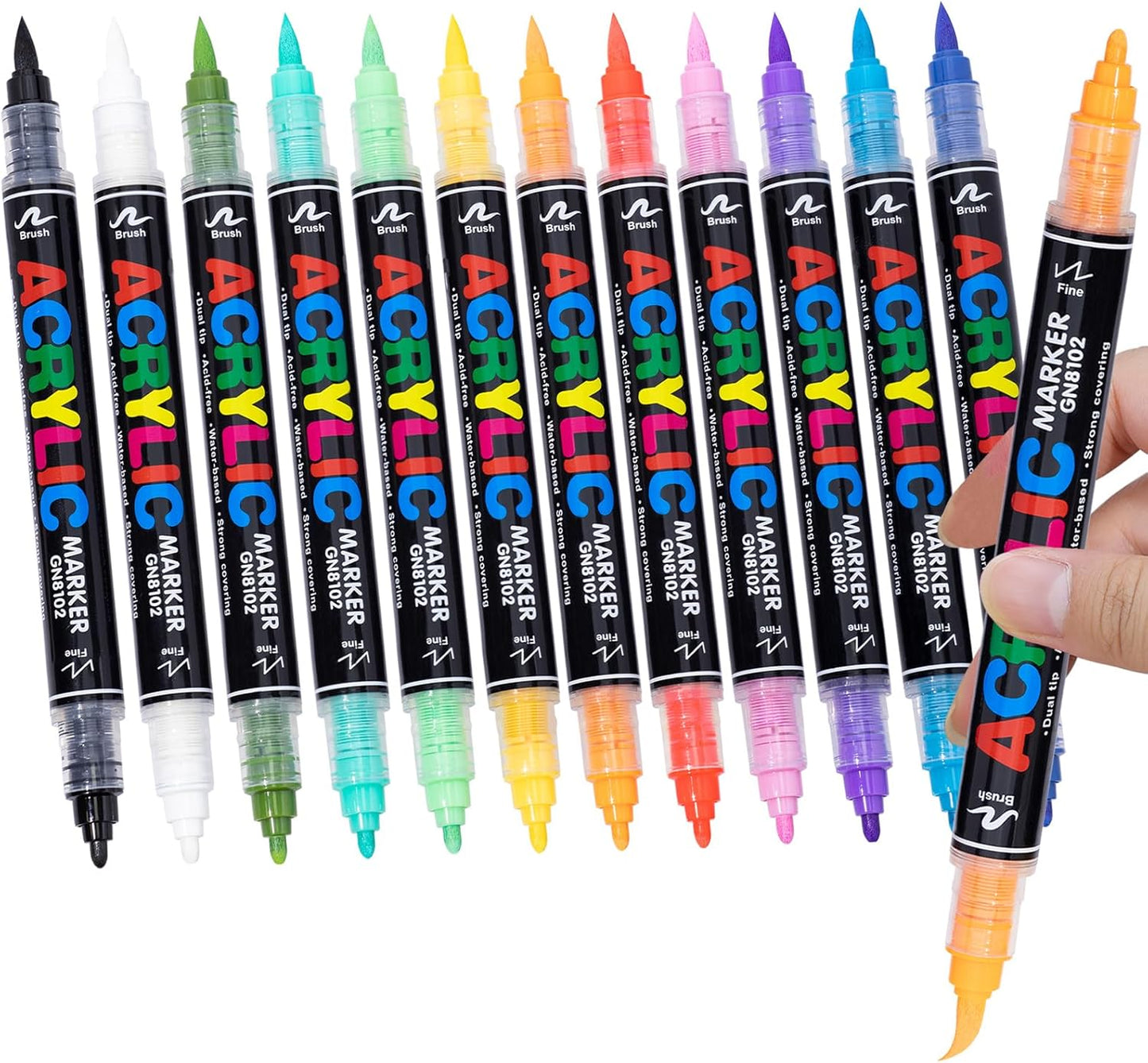 Guangna 36 Colors Acrylic Paint Markers, Dual Tip Paint Markers Pens Set with Soft Brush Tip, Multifunctional Fine Tip Markers for Wood,Canvas,Rock Painting, Glass, Diy Crafts Art Supplies, Waterproof
