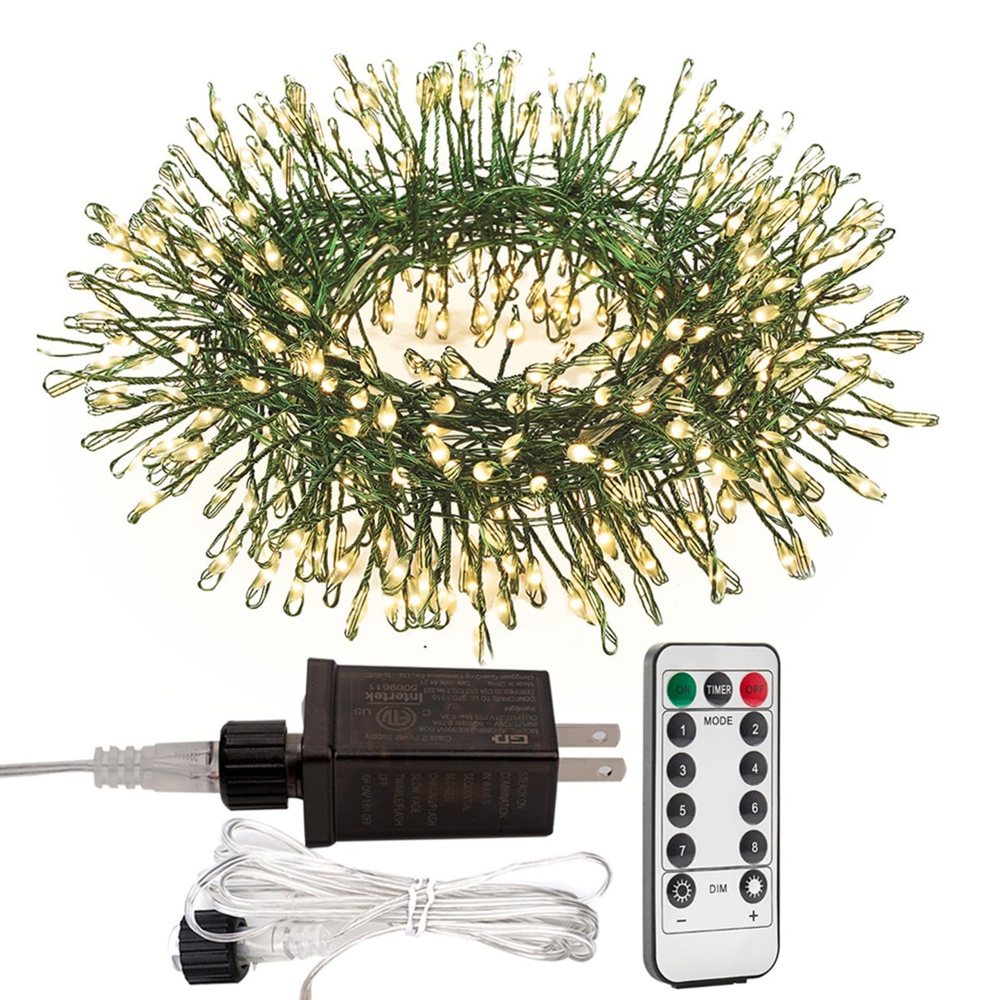 Zeluxdot 50Ft Fire er Fairy Lights, 500Leds Waterproof Twinkle Lights, Warm White, Green Wire, Remote With 8 Modes For Indoor/Outdoor Decor