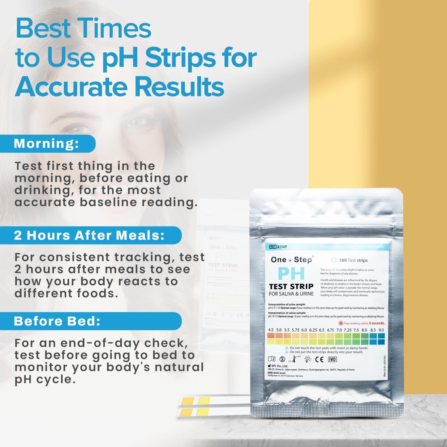 One Step pH Test Strips for Urine & Saliva Testing (4.5-9.0), 100 pH Strips, Test Alkaline & Acid Levels in The Body, Body pH Test Kit, Highly Accurate Results in Seconds, Home Health Tests