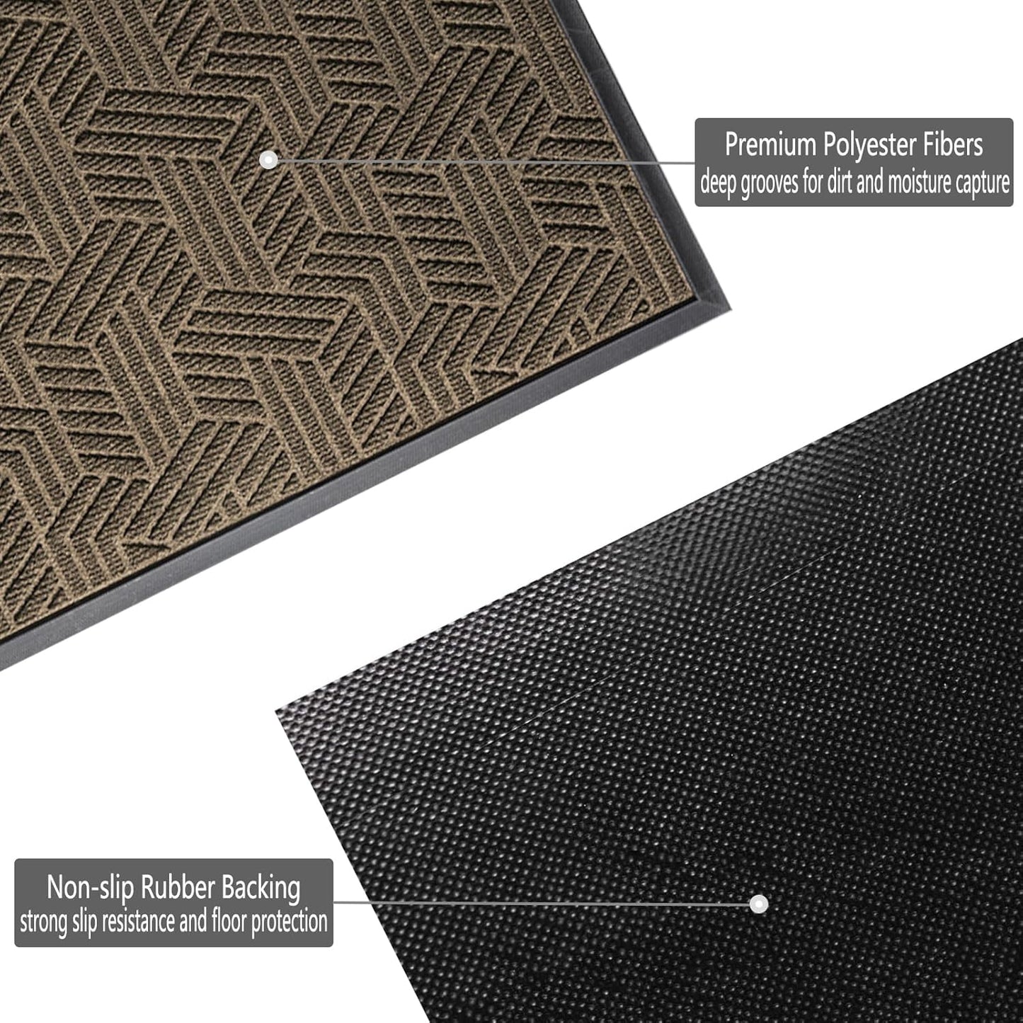 Front Door Mat 47"x32" Indoors Outdoors Welcome Mats, Waterproof Non-Slip Rubber Backing Heavy Duty Doormat Outside Entrance, Low Profile Entryway Rugs Floor Mat for Patio, Pattern B Brown