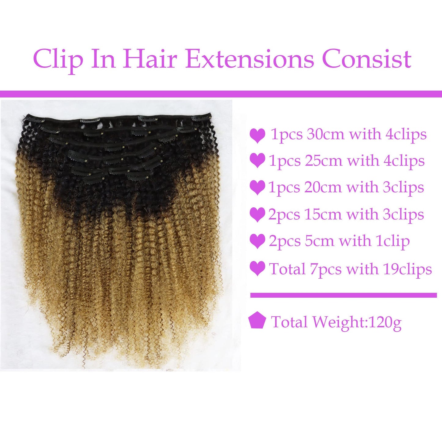 IXTUYLL Virgin Human Hair Clip In Extensions - 4C Afro Kinky Curly & Straight - 120 Grams Clip Ins - Real Human Hair Curls (T(#1