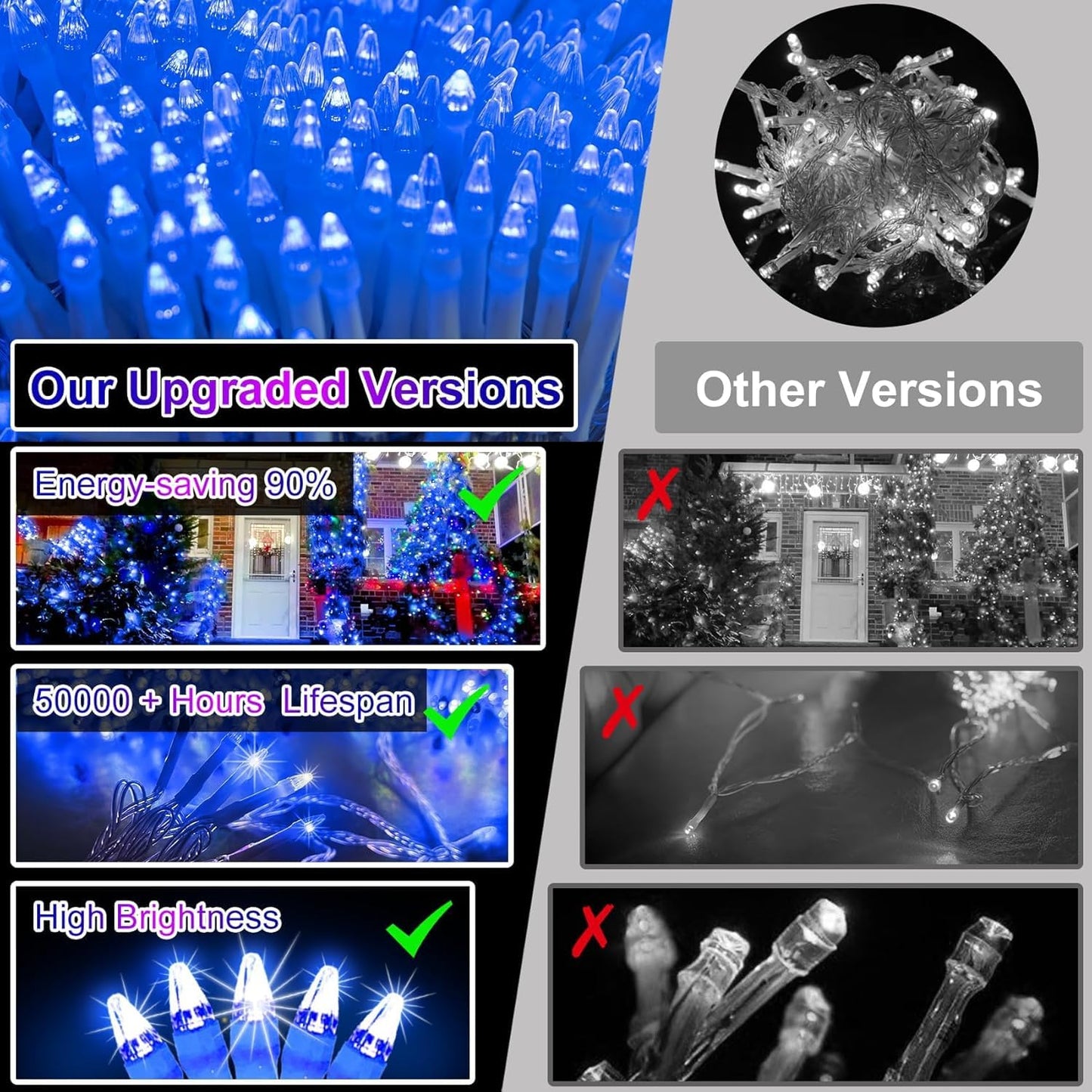 750 Led 240Ft Christmas String Lights Outdoor  12 Pro Modes And Timer Memory & Brightness  Plug In Outdoor Waterproof Clear Wire Twinkle Light For For Xmas Yard Tree Wedding Party Decor (Blue)