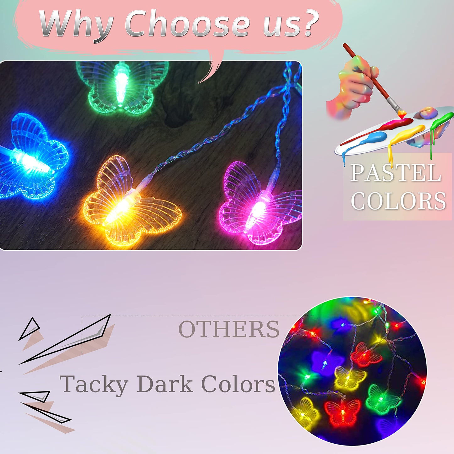 StarryMine Curtain Butterfly String Light 20Ft 120LED USB Fairy Lights Remote Control Pastel for Room Bedroom Party Wedding Holiday Decoration