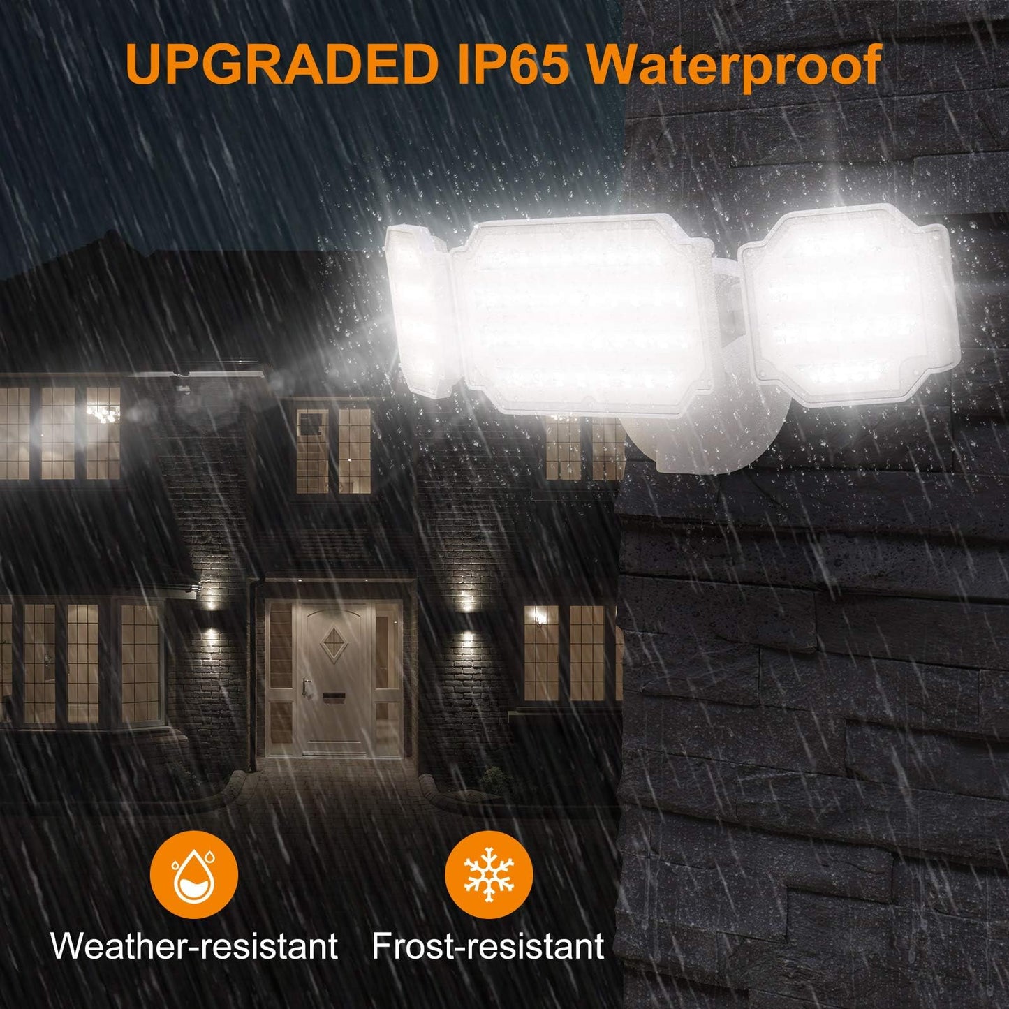 LEPOWER 4500LM LED Flood Light, 45W, 3 Adjustable Heads, IP65 Waterproof, 5000K, White, Model YY07D-WH