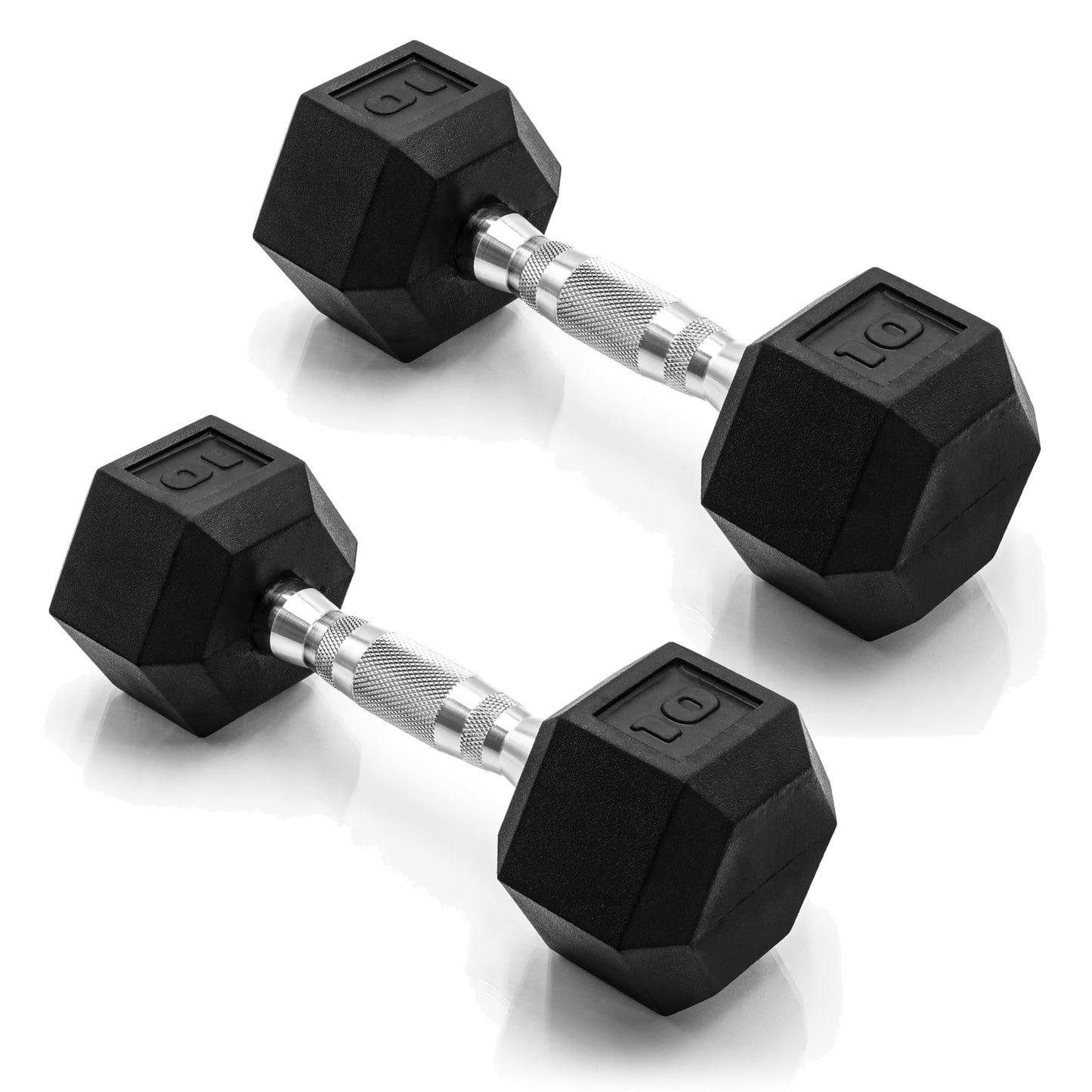 CAP Barbell 10 LB Rubber Coated Hex Dumbbell Hand Weight - Pair | Chrome Handle