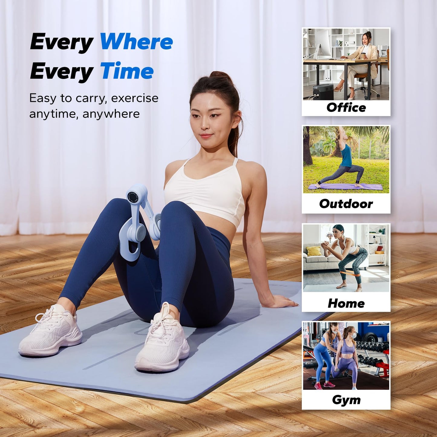 MERACH Thigh Trainer, Pelvic Floor Muscle Trainer, Inner Thigh Exercise Workout Equipment for Home Gym, Pelvic Floor Strengthening Women (Blue with Band)