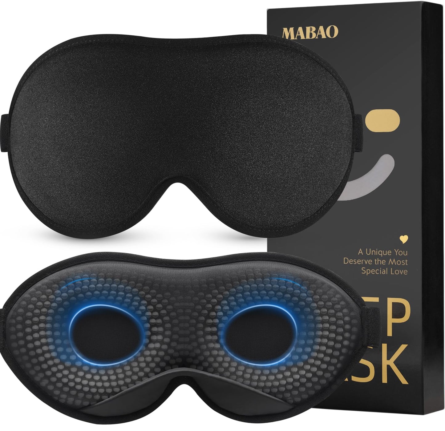 MABAO 2 Packs Weighted Sleep Mask - 100% Blackout Eye Mask for Sleeping for Women Men, 3D Contoured for Lash Extension, Zero Eye Pressure Memory Foam Cover, Soft Gentle Pressure Blindfold for Travel