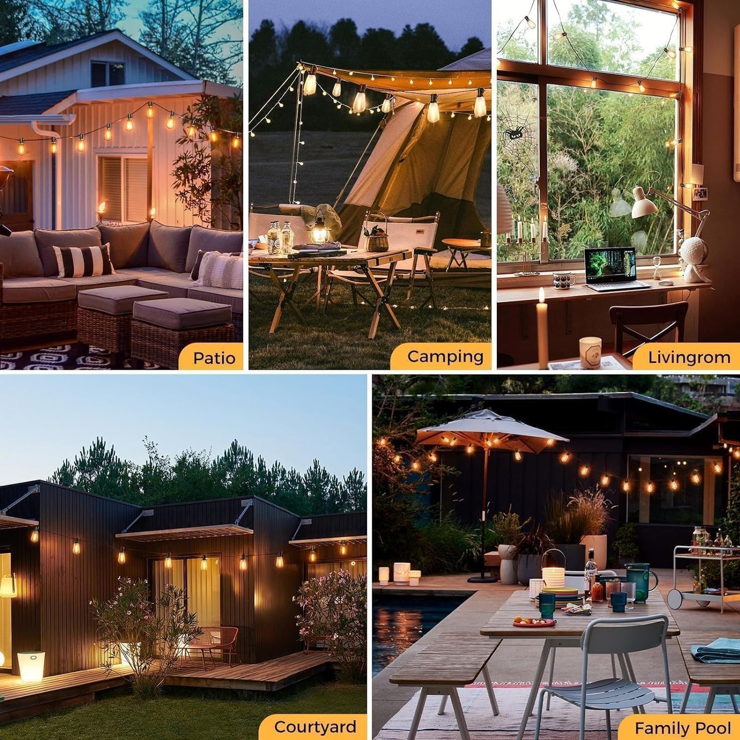 Litogo 42Ft Led Outdoor String Lights, Waterproof Warm White Patio Lights With St38 Vintage Edison Bulbs, Model Lg01Zz01