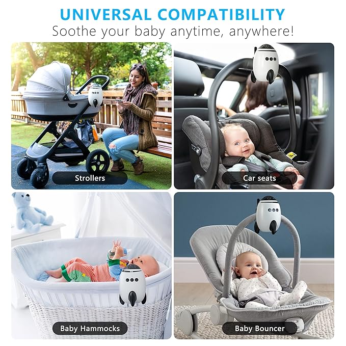 QNHMPW Baby Rocker, Baby Vibrating Soother Gently Rocks Any Stroller or Pram, White Noise Sound Machine Baby with 11 Sounds, Adjustable Speed, Baby Sleep Aid Newborn Essentials Must Haves Gifts