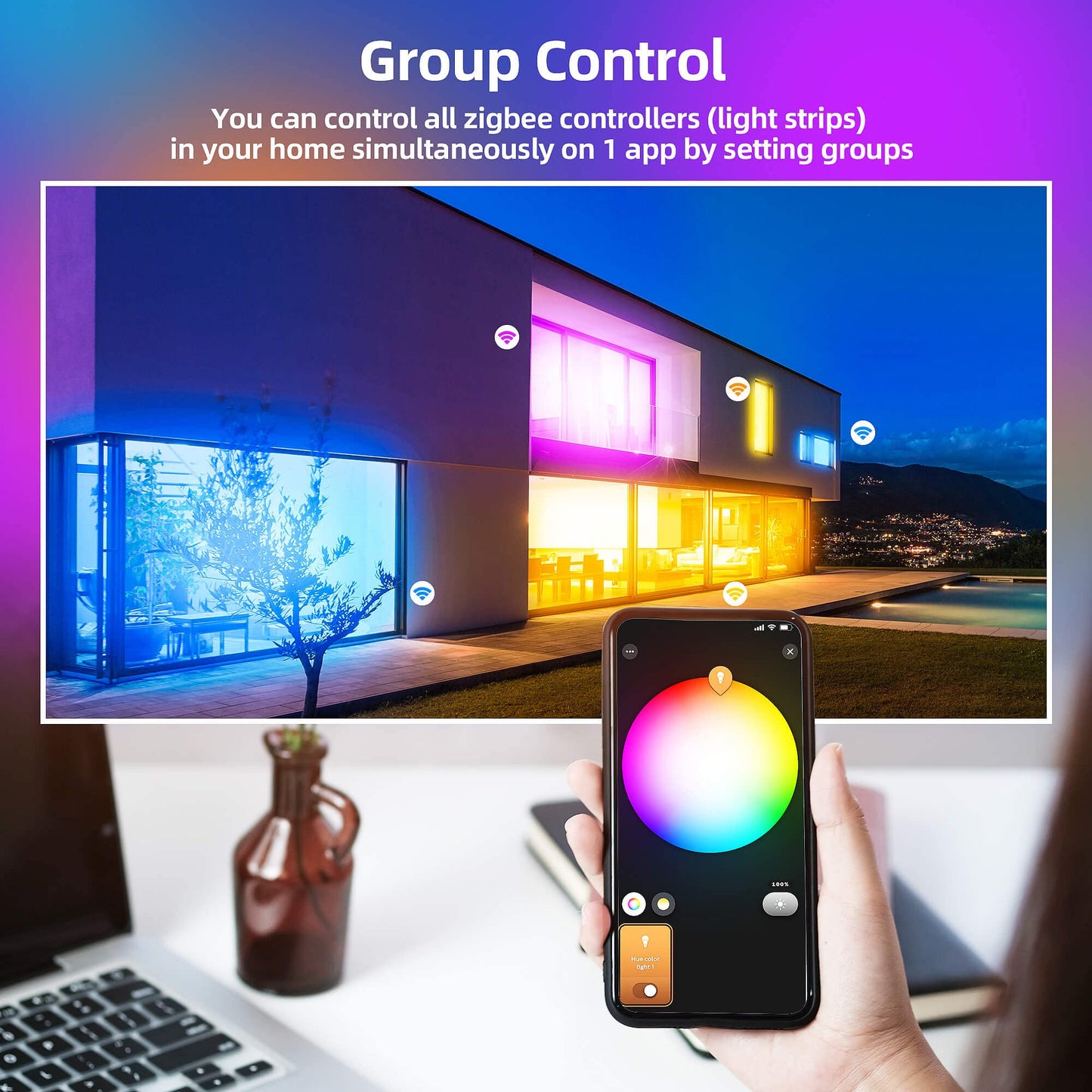 GIDERWEL Zigbee LED Controller RGBCCT Dimmable Compatible with Hub, Alexa, 6 Wire, Plastic, Zigbee 3.0