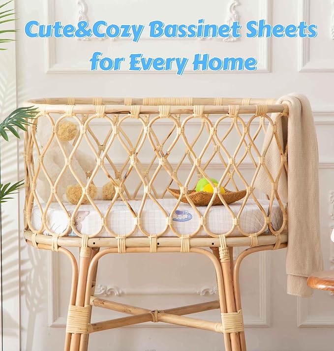 SDY Bear Bassinet Sheets Boys Girls,2PK Soft Boho Neutral Toddler Bedding Bed Sheets Fits Well Standard Size Crib Mattress 32 * 16 * 4 inches (Airship&Bear)