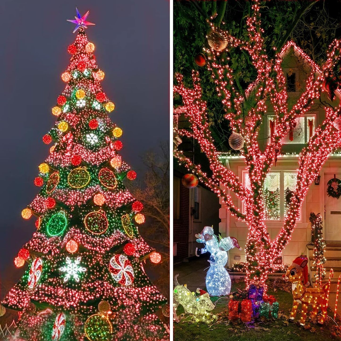 KNONEW 1000 LED Christmas String Lights, 403FT Green Wire, Waterproof, 8 Modes, Red, Model KN-1000-LIG168-01