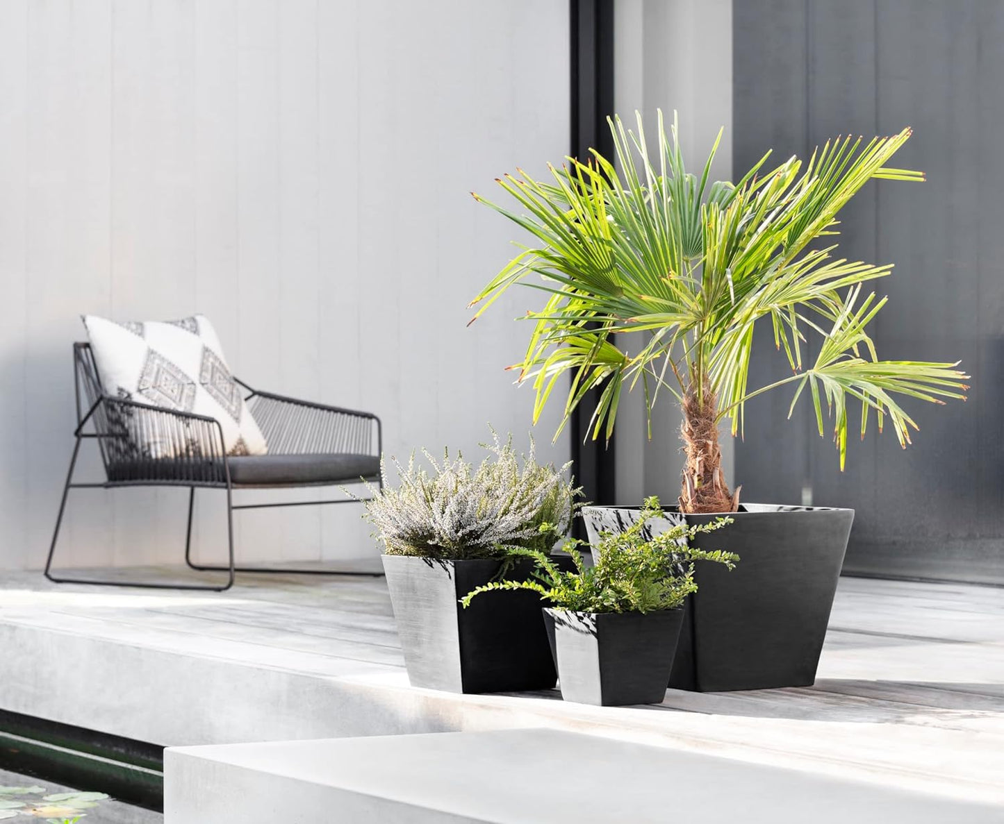 Ecopots Rotterdam Durable Modern Square Indoor/Outdoor Recycled-Based Composite Flower Planter, Dark Grey, 15.75"