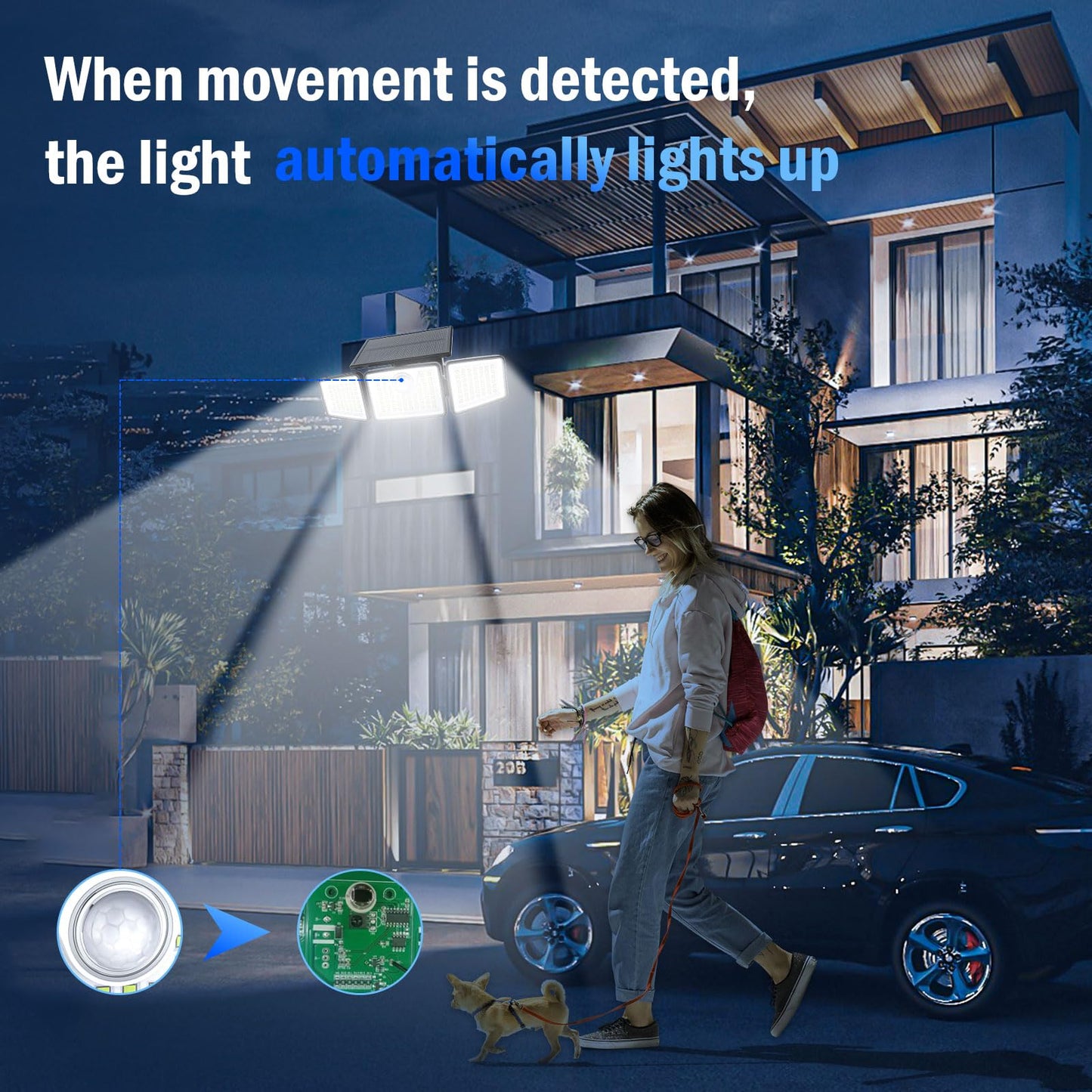 Daphino 2500Lm Solar Lights Outdoor With Motion Sensor 3 Head 270 Wide Angle Street Area Lights Ip65 Waterproof Security Lighting With 3 Modes(Non-Remote 4 Pcs)
