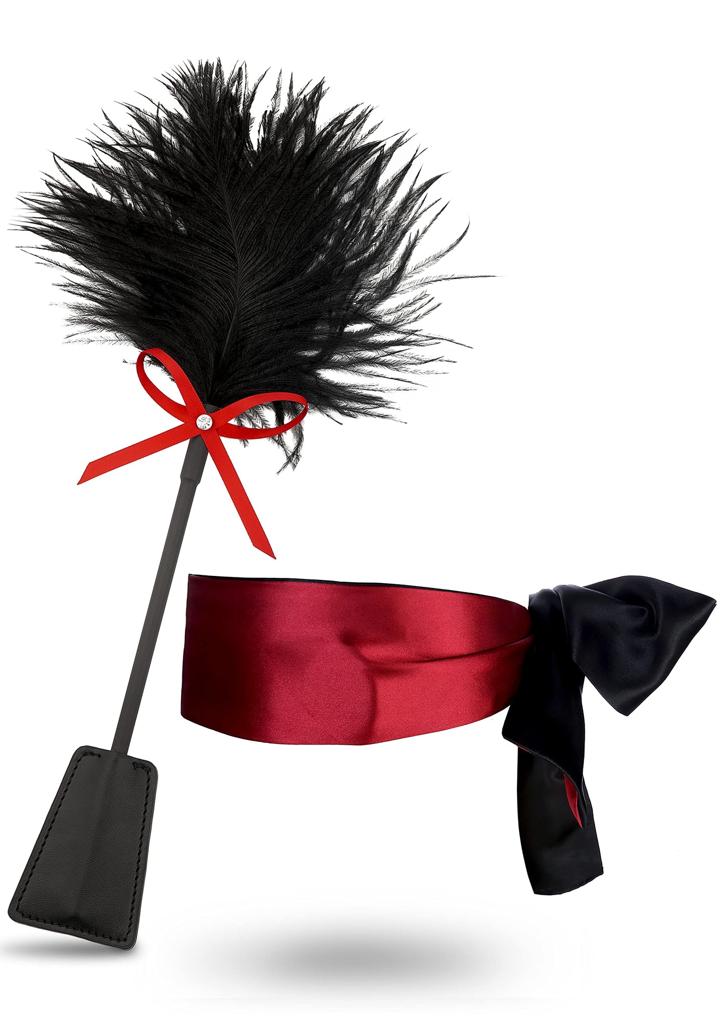 Feather Mask French Tickler Whip Feather Satin Blindfold Eye Silk Mask Faux Leather Feather Tickler