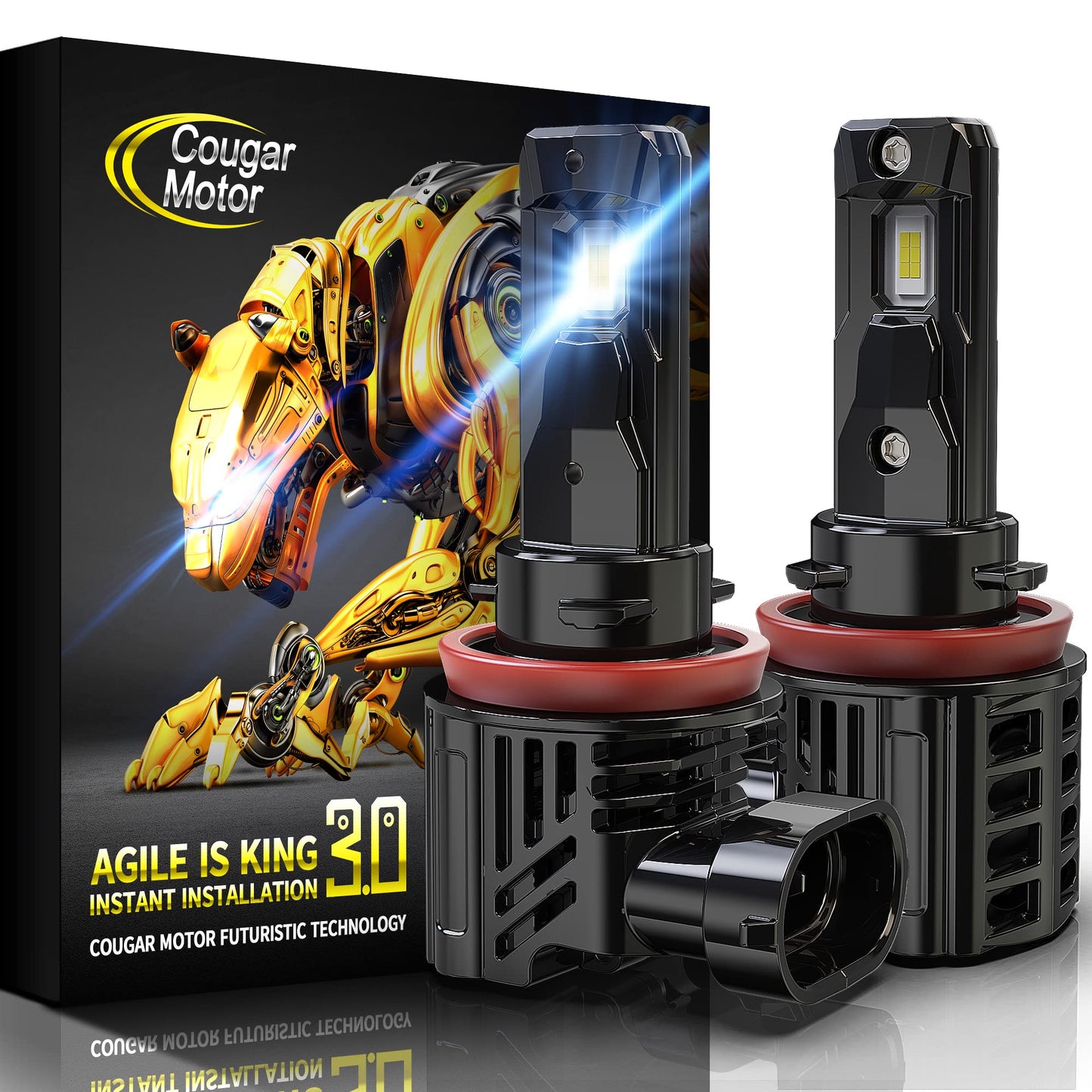 Cougar Motor H11 Bulbs - Wireless 6500K White Slim Non-Polarity Fog Lights, H11/H8/H9, Pack Of 2