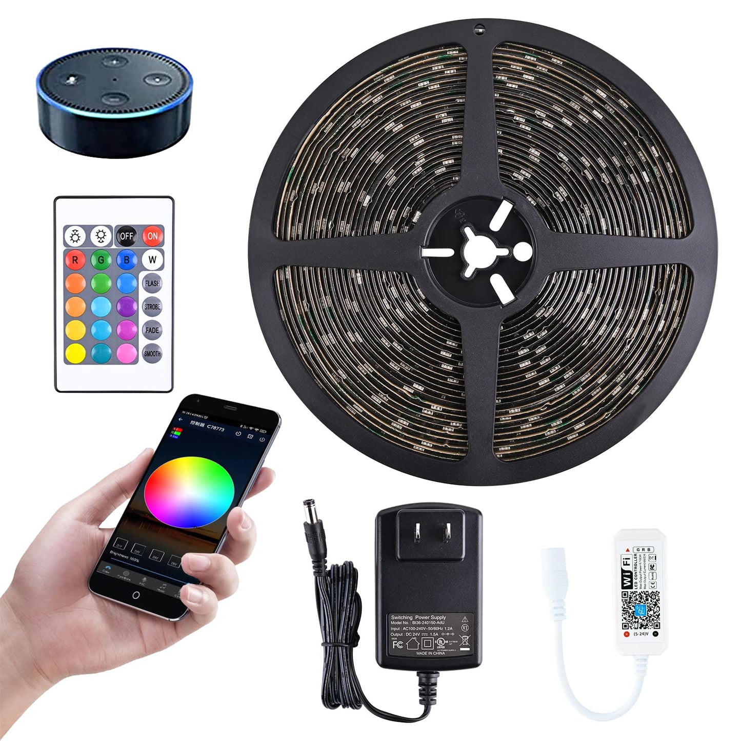 Miheal Wifi Led Light Strip Kit, 32.8Ft 300 Leds, Waterproof Ip65, Compatible With Android/Ios, Model Zj-Bwcg-Rgb-R24B1