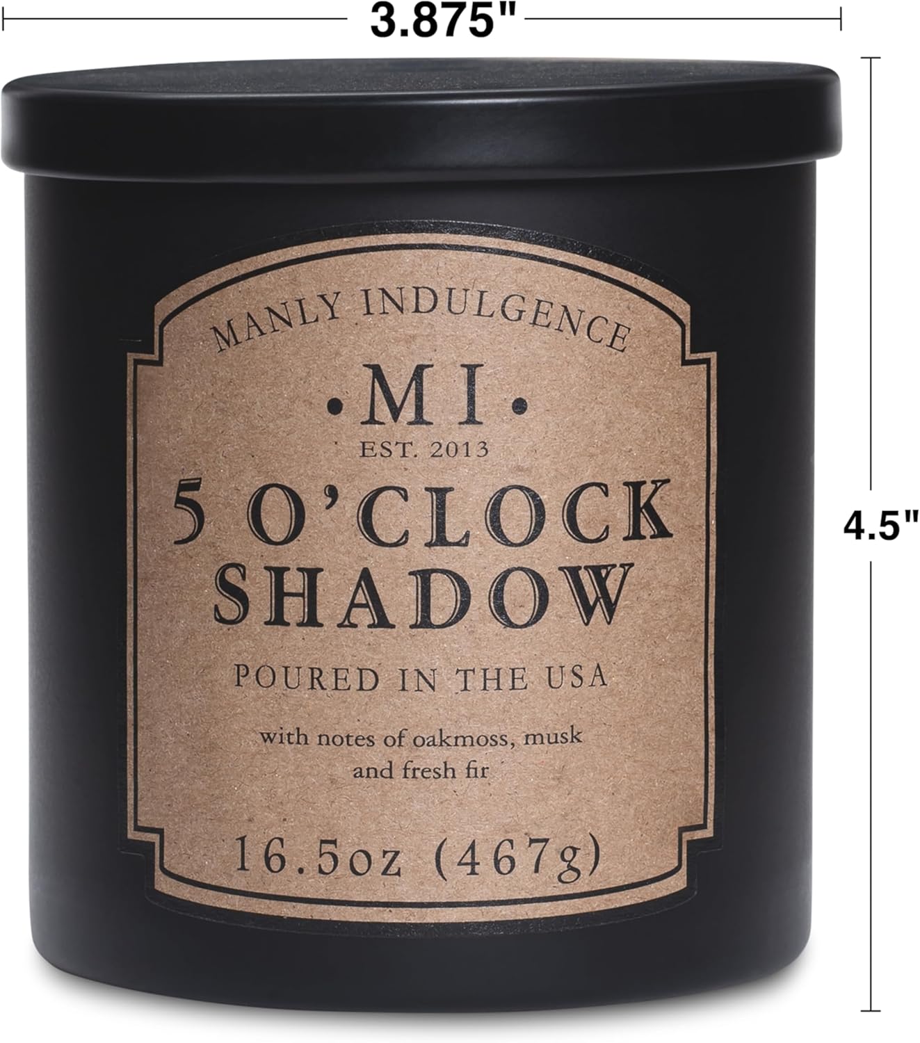 Manly Indulgence 5 O'Clock Shadow Scented Candles for Men, 16.5 oz Single Wick, Premium Soy Blend Wax, 60H Burn, Candles for Home Scented – Made in The USA