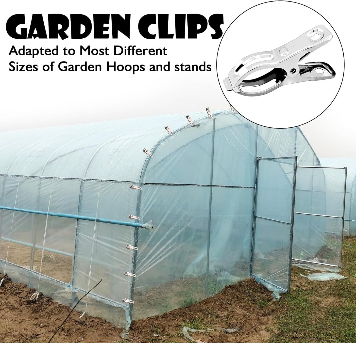 BESTEEL Upgraded 40 PCS Garden Clips, Greenhouse Clamps 100% Stainless Steel Heavy Duty Greenhuose Clips for Netting - Strong Grip to Hold Down Shade Cloth or Plant Cover on Garden Greenhouse Hoops