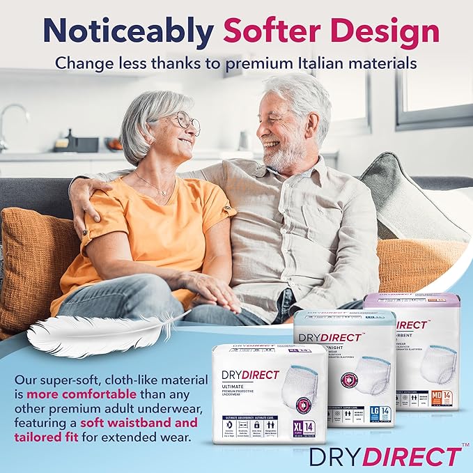 Dry Direct Ultimate Underwear, Made-in-USA Adult Diapers, Max Absorbency Disposable Incontinence Protection - Small (Case of 80)