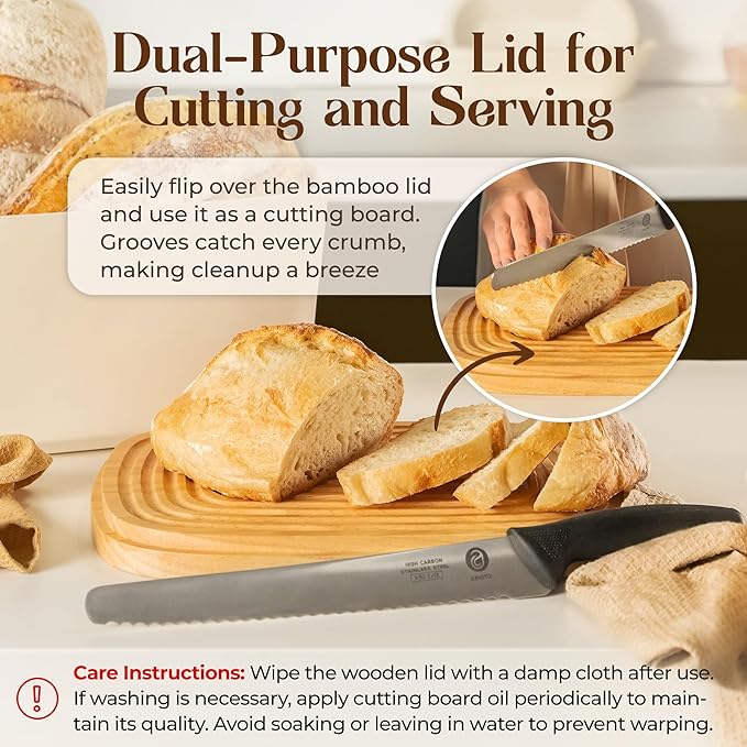 Extra Large Bread Box for Kitchen Countertop with 2 Bread Bags - Sturdy Modern Construction, Ribbed Design Keeps Bread Fresh Longer - Large Sourdough Bread Box with Cutting Board Lid (Blue)