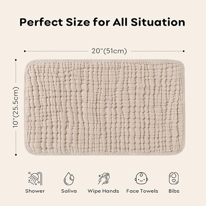 Looxii Muslin Burp Cloths 100% Cotton Muslin Cloths 12 Pack Large 20''x10'' Extra Soft and Absorbent Baby Burping Cloth for Boys and Girls (Apricot+Coffee)