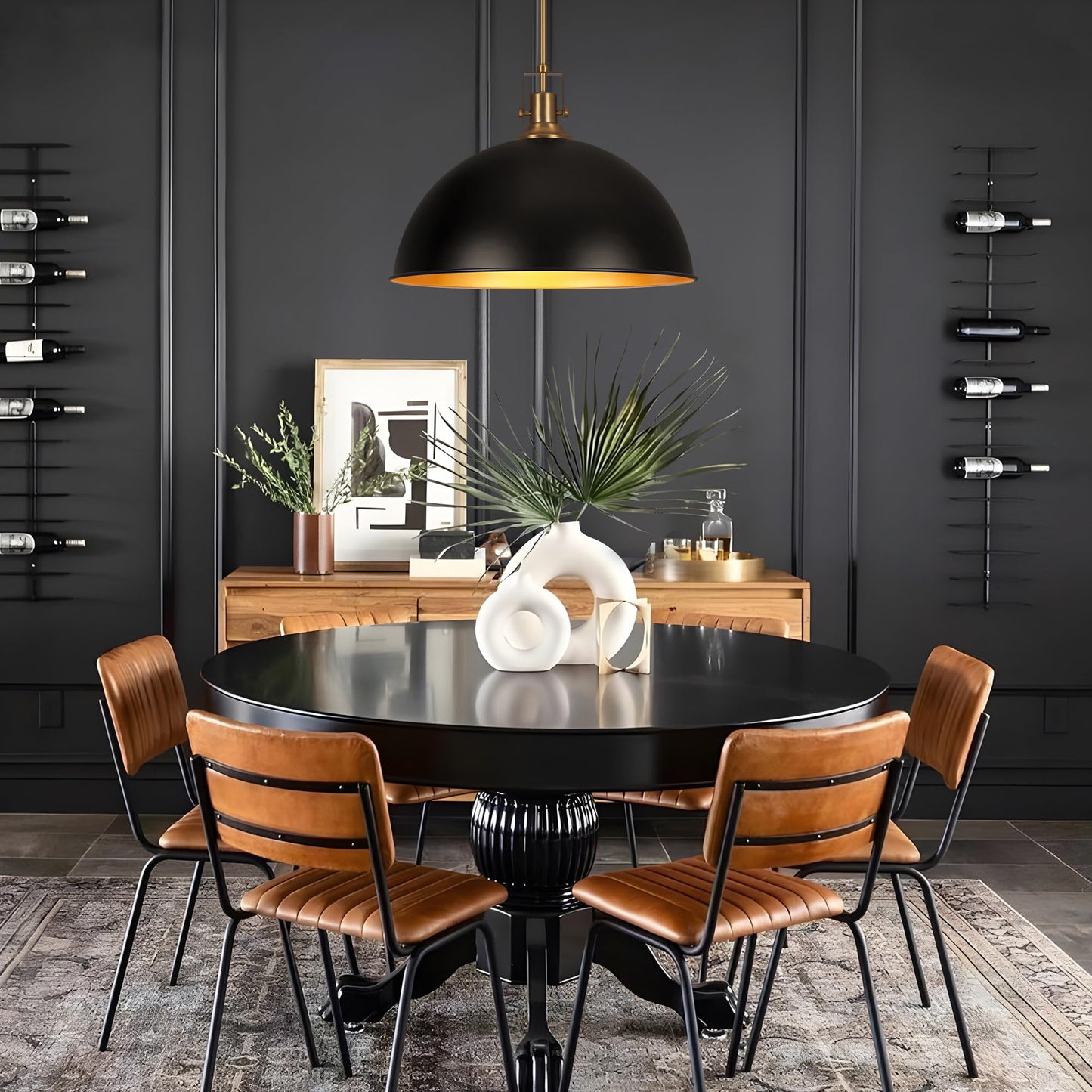 Lamqee 18 Inch Black And Gold Large Pendant Light Kitchen Island  Farmhouse Modern Dome Pendant Light Fixtures Ceiling Hanging Lighting Chandelier For Dining Room Over Table  Bar  Hallway  Entryway