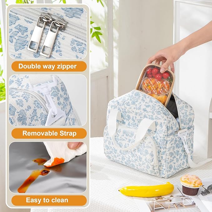 Large Lunch Bag for Women Insulated Lunch Box Reusable Cooler Bag Portable Cute Corduroy Leakproof Tote Bags for Travel, Work, and Picnic