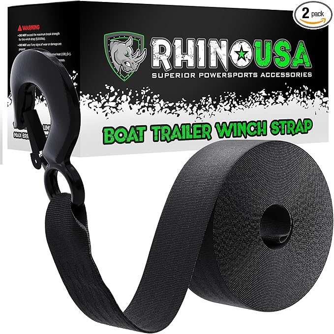 Rhino USA Boat Winch Strap with Hook (2" x 20') - 5,016lb Break Strength - Ultimate Replacement Boat Trailer Winch Straps ...