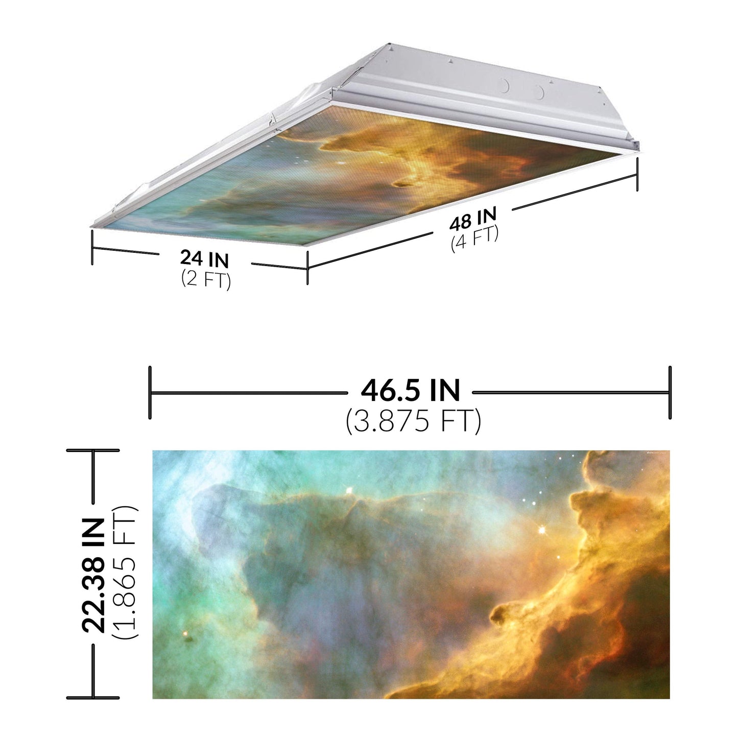 OCTO LIGHTS Fluorescent Light Cover Backlit Film 2x4 (22.38inx46.5in) Outer Space, Model Astronomy Fluorescent Light Covers 003