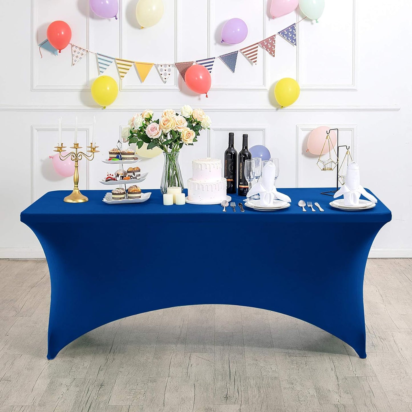 2Pack Spandex Table Cover for 8FT or 4ft or 6ft Table Universal Fitted Stretch Tablecloth for Party, Banquet, Wedding and Events-Classicblue