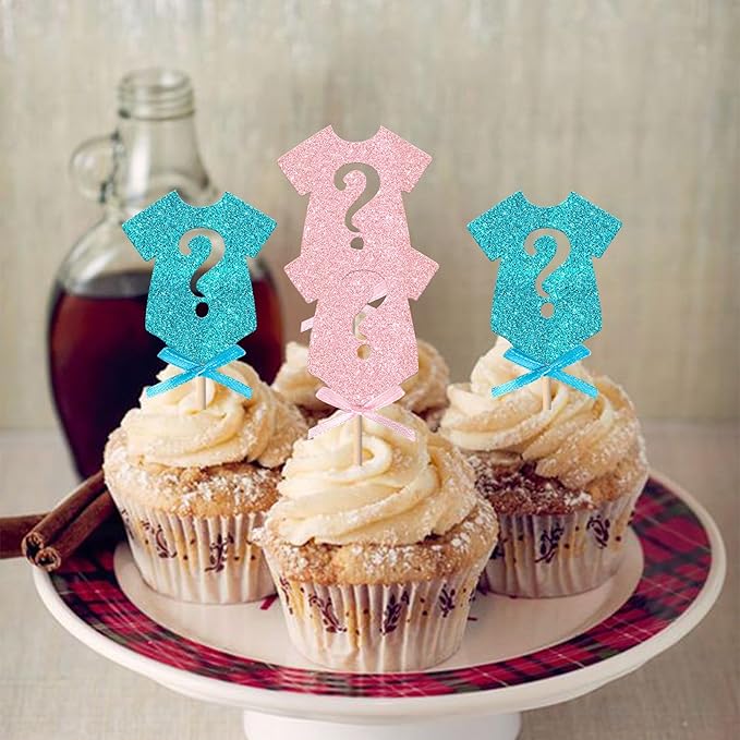 Rsstarxi 24 Pack Gender Reveal Cupcake Toppers Baby Shower Gender Reveal Party Decorations Pink or Blue Bow Tie Cupcake Picks for Boy or Girl Baby Shower Party Cake Decorations