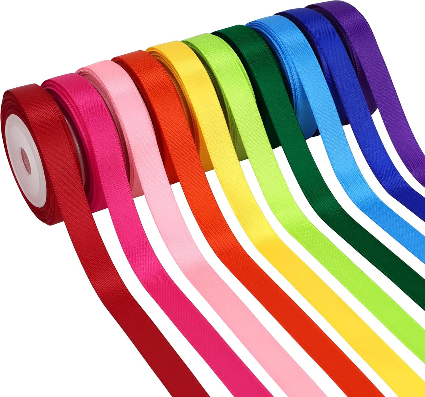 Rainbow Satin Ribbon Set, 10 Colors, 3/8 Inch x 6 Yard Each, 60 Yards Total, Double Faced Colorful Ribbon for Crafts, Gift Wrapping, Hair Bows, Wedding and Party Decorations, DIY Projects